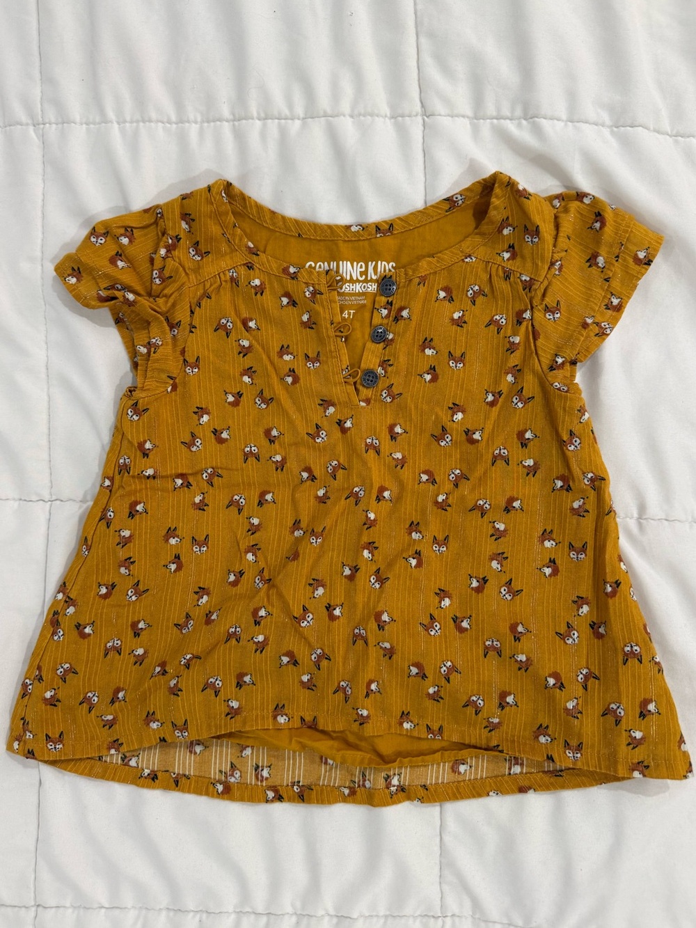 OshKosh Mustard Yellow Fox-Print Flutter Sleeve Top